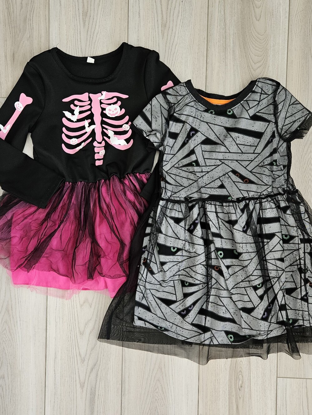 Lot of 2 Girls Halloween Dresses Size 6 6X Cat & Jack Mummy Pink Skeleton Tutu